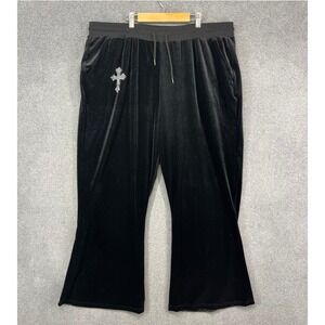 Romwe Velvet Flare Pants Womens 4XL Black Rhinestone Cross Goth Y2K Velour